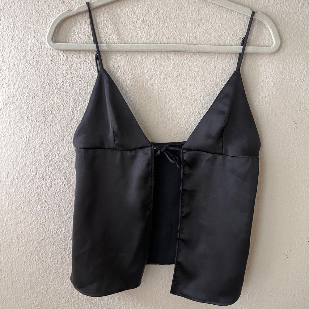 Zara black Satin Top with Tie Detail